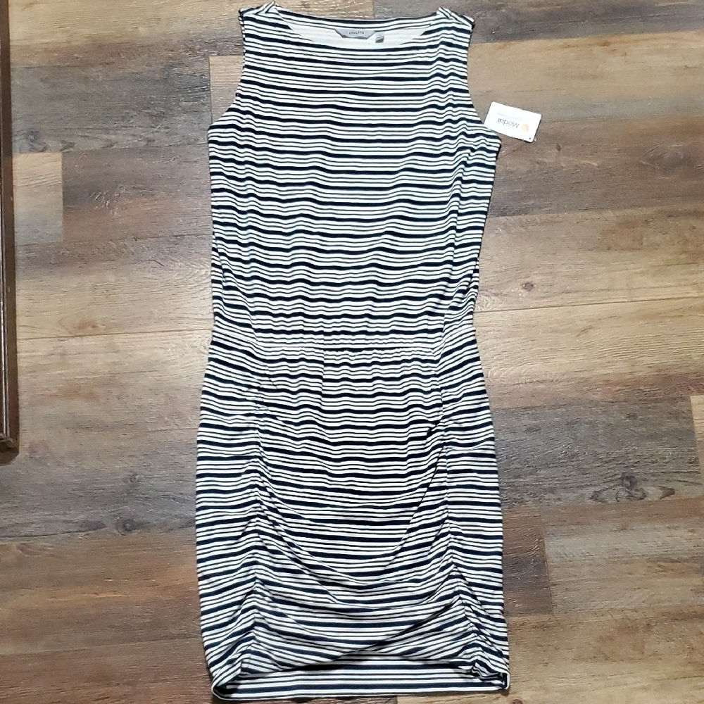 Athleta Ruched Blue and White Midi Dress